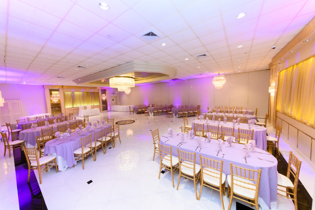 Wedding venue with elegant lighting